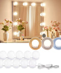 Glam Hollywood Style Vanity Lights For Mirror With 10 Dimmable Bulbs, Color Tunable 3000K 4000K 6500K, 9 Brightness Levels, USB Powered Stick On