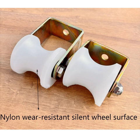 50mm Round Tube Pulleys Kit 4 Pack With U Shaped Groove Movable Cable Guide Wheels Track Wheel Short Bracket Galvanized Steel Shaft Heavy Duty Bearing 12mm Inner Hole For Quiet Durable Cable Runs, nylon wheel close-up