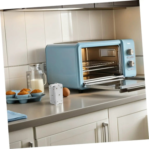 Heavy Duty Steel U Shaped Mounting Braces For Commercial Ovens And Cabinetry beside a blue toaster oven in a kitchen setting.