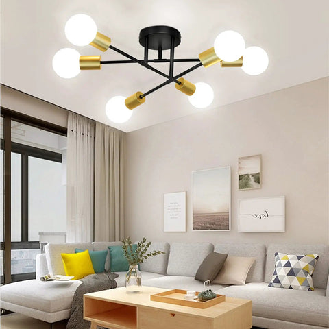 Dope Adjustable Gold Sputnik Chandelier With 6 Lights in modern living room, semi flush mount ceiling light, flexible arm design