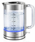Lightning Fast 1.7L Glass Electric Kettle With Stainless Steel Base Cordless 1500W Boiler Double Wall Borosilicate Easy Fill Lid Auto Shut Off Acrylic Handle Silver