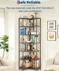 Tall Corner Bookshelf With Fourteen Shelves And Seven Tiers, Space Saving Corner Bookcase in living room setting with decor