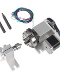 K12-65mm Rotary Table With 54mm Tailstock And 4 To 1 Reduction For CNC Router Engraver 4th Axis Includes K02-63mm 4 Jaw Chuck And Nema17