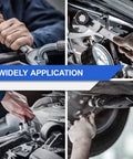 Flex Head Ratcheting Wrench Set 12 Piece Metric 8 To 19 mm Cr-V in action on various mechanical parts, illustrating usage
