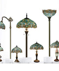 Showpiece Tiffany Style Reading Floor Lamp With Sea Blue Stained Glass And Crystal Bead Dragonfly Shade 64 Inch Tall