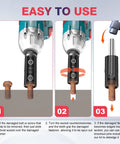 Diagram showing 2-In-1 Lug Nut Removal Tool And Impact Socket Set with 1/2 Drive in use, extracting rusted bolt.