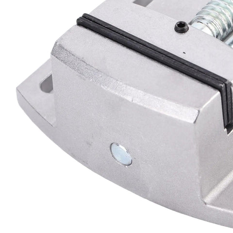 Heavy Duty Drill Press Vise Built Rock Solid For Woodworking Milling Tasks Bench Top Setup showing aluminum base and gripping jaw.