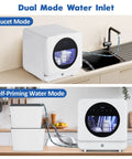 No Sweat Countertop Portable Dishwasher Featuring Faucet Hookup And Self Prime Pump six auto cycles with faucet and self-priming water modes.