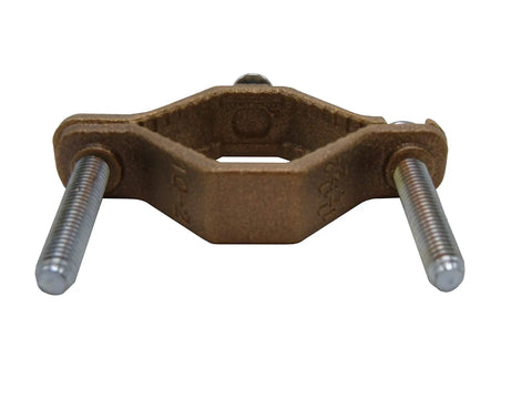 Heavy Duty Bronze Water Pipe Ground Clamp Fits One Quarter To Two Inches with two metal bolts for electrical bonding