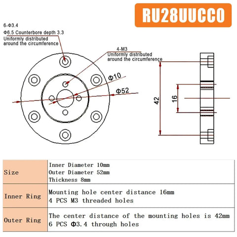 Premium Class P5 Crossed Roller Bearing For Rotary Tables with detailed technical specifications and dimensions.