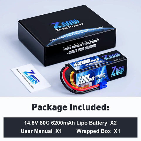4S 6200mAh LiPo Battery 14.8V 80C High Discharge With Durable Hard Case EC5 Connector For RC Cars Package with Box