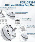 Attic Ventilation Motor And 12 Inch Attic Fan Blade Propeller Replacement Kit For 2000 And 1800 Series Attic Vents 115V 3.4 Amp 1100 RPM Easy Install No Fuss Fits One Half Inch Shaft Durable Construction diagram with motor parts