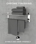 24 Inch Towel Rack With Top Shelf And Single Bar, Stainless Steel And Zinc Alloy Wall Mount Chrome Bathroom Accessory, towels displayed