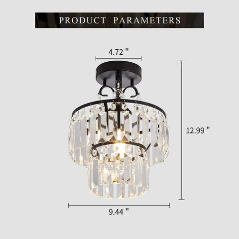 Crystal Raindrop Mini Chandelier Semi Flush Mount Ceiling Light dimensions, E26 bulb compatible, not real crystal look