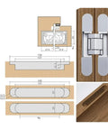 Adjustable Zinc Alloy Hidden Door Hinges for 180 Degree Concealment installation diagram and top view