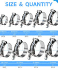 Heavy Duty T Bolt Hose Clamp Assortment Kit With 18 Stainless Steel Clamps In 9 Sizes From 34mm To 91mm Perfect For Car Diesel Truck Marine Turbo Intercooler And Radiator Jobs, size chart