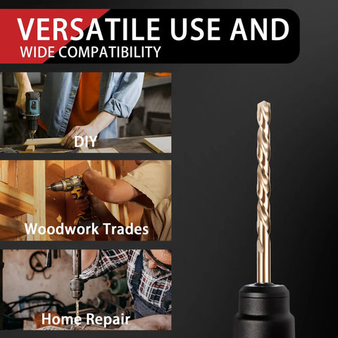 13 Piece Titanium Coated HSS Drill Bit Set With 1 Eighth Inch Twist Hex Shank Pro Grade Quick Change shown in DIY usage
