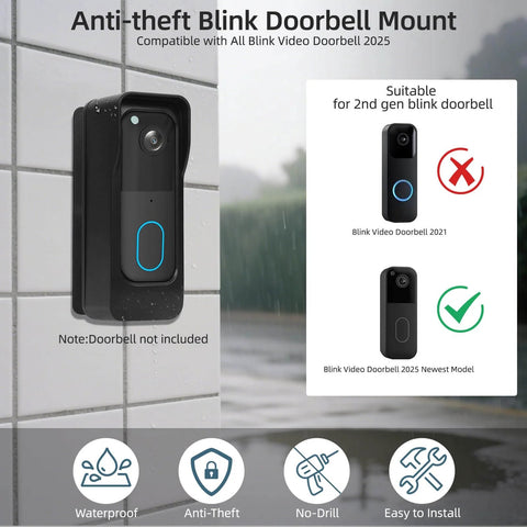 Adjustable Doorbell Mount For Blink Video Doorbell Camera 2nd Gen No Drill Adhesive Or Included Hardware Renters Friendly Black