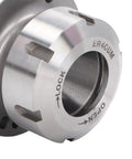 Heavy Duty Fabater Collet Chuck With 80mm ER40 Holder For Lathes and Milling Machines And CNC Engravers viewed from angled perspective, showcasing locking mechanism.