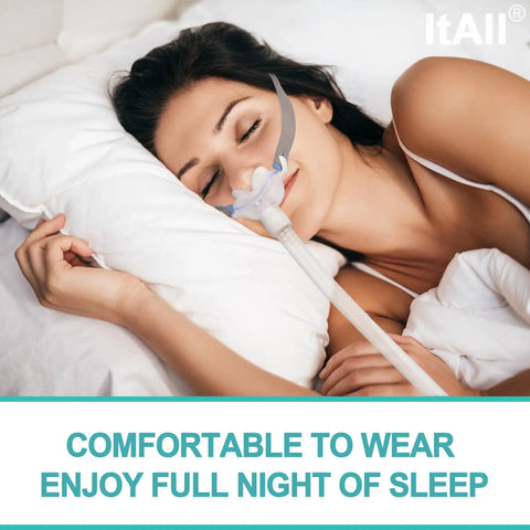 Woman sleeping with Two Pack Replacement CPAP Hose And Frame Set With Headgear Included, Quiet, Leak Free Seal And Cozy Fit