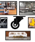 12 Pack Swivel 2 Inch Caster Wheels With Rubber Base Top Plate And Dual Ball Bearings displayed with furniture and carts
