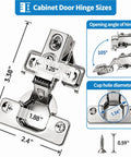 Soft Close No Slam Cabinet Hinges Pack Of 20 For One Half Inch Overlay Cabinets, diagram showing hinge dimensions and 105-degree angle