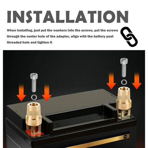 Installation guide for Two Pack Heavy Duty Solid Brass Car Battery Terminal Adapters Convert Side Posts To Top Mount For 12V Auto Batteries With Hardware.