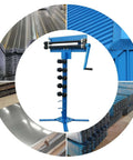 Heavy Duty Bead Roller Kit With Stand For Sheet Metal Beading and Flanging Includes Six Die Sets shown with blue steel frame