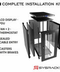Quiet Sound Dampened 19 Inch Server Rack Cabinet With Dual Exhaust Fans, locking door, and installation kit components visible