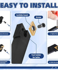 All In One 21 Piece Indexable Lathe Tool Set With Seven Three Eighths Inch Tool Holders And Fourteen Carbide Inserts installation diagram.