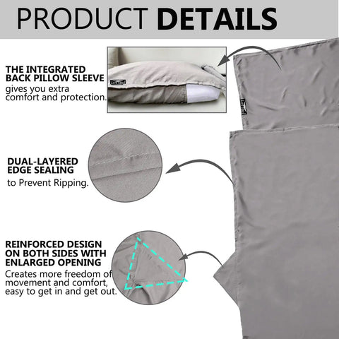 Ultralight Sleeping Bag Liner Travel Sheet Three Size Options For Backpacking Camping Hotels And Hostels Gray