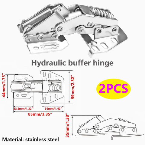 Two-piece stainless steel hydraulic cabinet hinges, heavy-duty lid stay with soft-close (2 pcs)