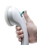 Hand holding Suction Grip Bathtub And Shower Safety Handle White 24 Inch Non Slip Grab Bar No Tools Install