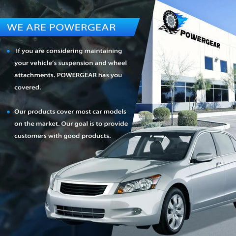 Powergear office building with a Honda Accord showcasing 12 Piece Front Suspension And Steering Kit With Lower Control Arms