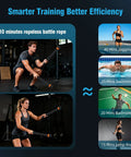 Man and woman using Two Pack Weighted Cordless Battle Ropes With Adjustable Resistance And Ropeless Design in gym.