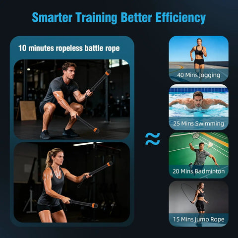 Man and woman using Two Pack Weighted Cordless Battle Ropes With Adjustable Resistance And Ropeless Design in gym.