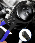 Heavy Duty Universal Oil Filter Wrench Set Featuring Adjustable Pliers And Three Jaw Remover for car maintenance in use close-up.