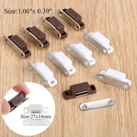 Pack Of 5 Magnetic Door Catches For Cabinets And Wardrobes Strong Magnetic Cabinet Latch White And Brown 27 By 10 Millimeter Includes Screws