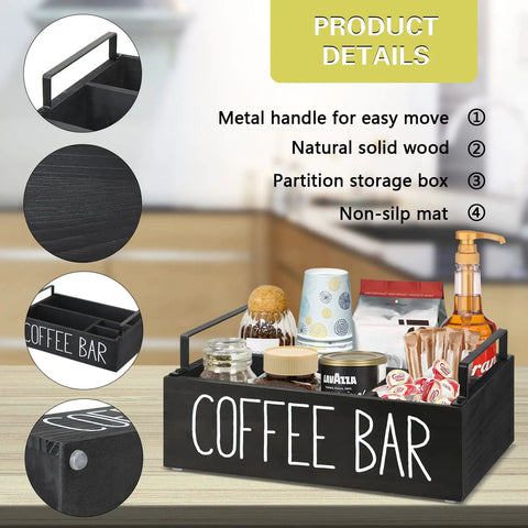 Farmhouse Style Wooden Coffee Station Organizer for Countertop with Four Compartments for K-Cups and Accessories