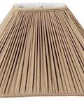Brown Pleated Rectangle Designer Lamp Shade With Silk Type Shantung And Gold Softback Lining Brass Finish Spider Fitter Hand Tailored Craft