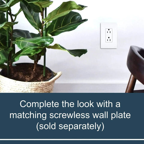 Radiant 885TRWCC12 15 Amp Tamper Resistant Decorator Duplex Outlet White Side Wire Or Push Wire on wall with plants