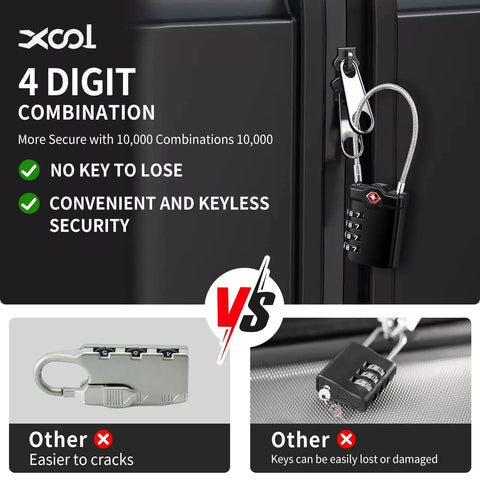 Two Pack TSA Approved Luggage Locks With Flexible Steel Cable, 4 Digit Resettable Padlocks For Suitcases, Backpacks, Gym Bags And Travel, Features Red Inspection Alert For Easy TSA Checks