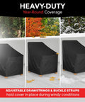 UV Proof Waterproof Outdoor Furniture Cover For 24L x 24W x 36H Black, protecting chairs in different weather conditions.