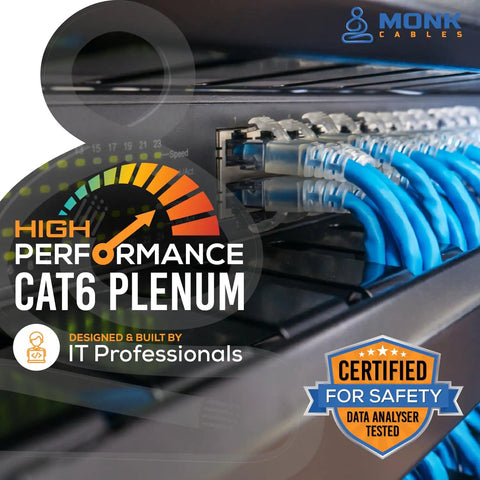 Cat6 Plenum Cable 1000Ft UTP 23AWG 550MHz DSX8000 Certified Premium Grade Ethernet Cable Blue for LAN Performance in Server Rack