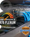 Cat6 Plenum Ethernet Cable 1000ft Pro Grade Pure Copper UTP installed, showing blue wires and safety certification badge
