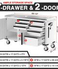62 Inch By 20 Inch Rolling Tool Chest With 7 Drawers And 2 Doors, Stainless Countertop, Locking System, Heavy Duty Storage Cabinet For Garage, Shop, Or Kitchen, 1000 Lb Capacity front view with open doors