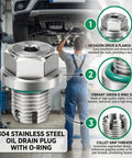 Upgrade Your Ride With This Heavy Duty M14x1.5 Piggyback Oil Drain Plug Made From Stainless Steel That Fixes Oversized Threads And Stops Leaks Like A Boss For Any Car Or Truck Engine Repair Job. 304 stainless steel oil drain plug with green O-ring