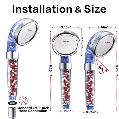 High Pressure Handheld Shower Head With Built In Filter And Water Saving Design Three Mode Rainfall Massage Jetting Spray For Dry Skin And Hair Easy Installation Dimensions