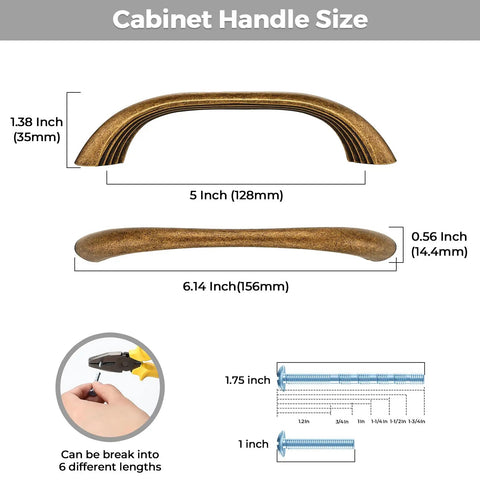 10 Pack Antique Brass Cabinet Pulls With Ergonomic Curved Grip For 5 Inch Kitchen Cabinets And Drawers Modern Layered Detailing Durable Metal Handles