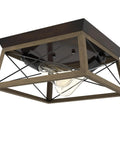 Two-Light Briarwood Flush Mount Ceiling Light in Antique Bronze with Faux Wood Oak Finish, 12 by 6 inch, view from below